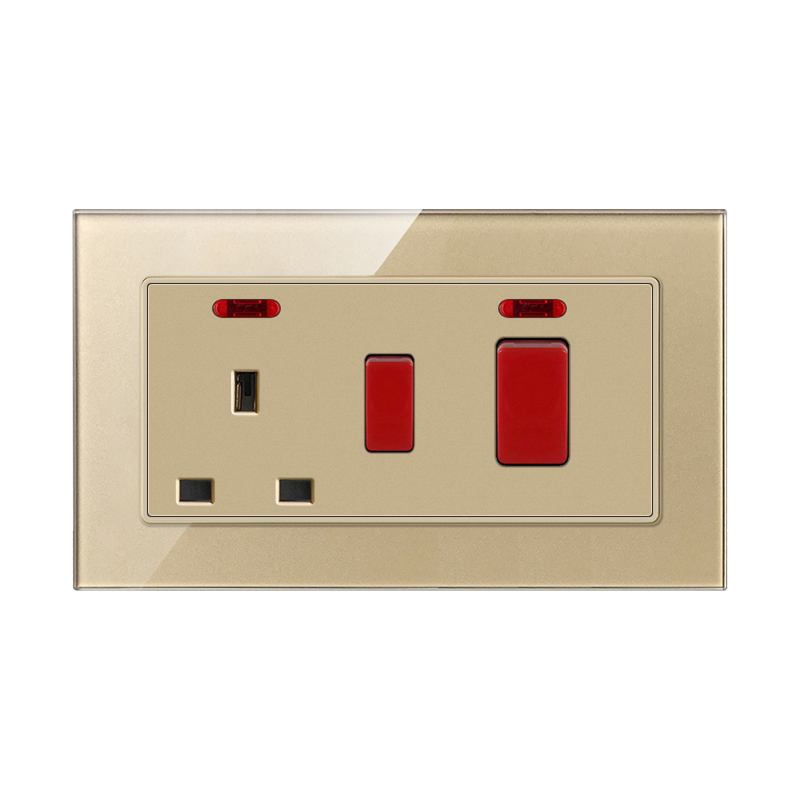 Tempered Glass Socket F71B-UK Socket Kitchen Switch-Gold